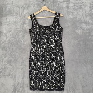 Donna Ricco NY Black Lace Sheath Dress Womens Size 6 Satin Bow Cocktail